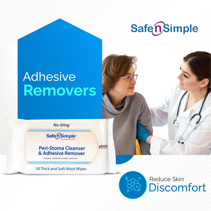 [Australia] - Safe n' Simple Adhesive Remover Wipes - 50 Large No-Sting Skin Prep Wipes Medical Skin Adhesive Remover - Adhesive Removing Wipes for Skin - Non-Alcohol 50 Count (Pack of 1) Alcohol-Free (Resealable) 