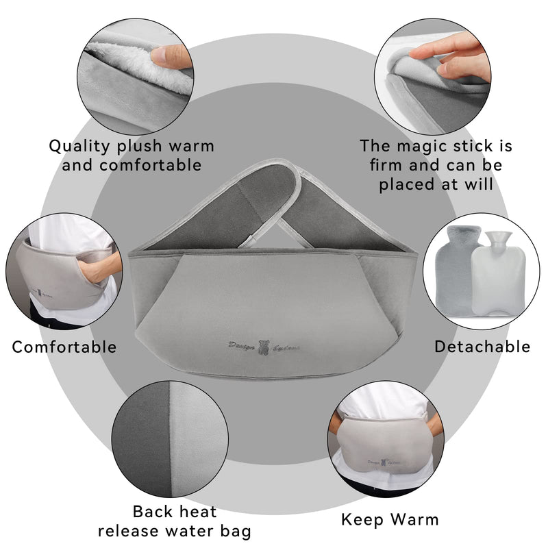 [Australia] - Hot Water Bottle 1.2L with Cover, Hot Water Bottle Belt 3 in 1 for Children, Adults, Elderly, Women, Rubber for Pain Relief for Neck Shoulder Back Waist Period Pain (Grey) Modern 
