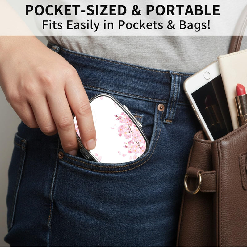 Square Pill Case Small Pill Box with Mirror Pocket 2 Compartment Vitamin Pill Medicine Case Organizer Pill Containers for Traveling Cherry Blossom