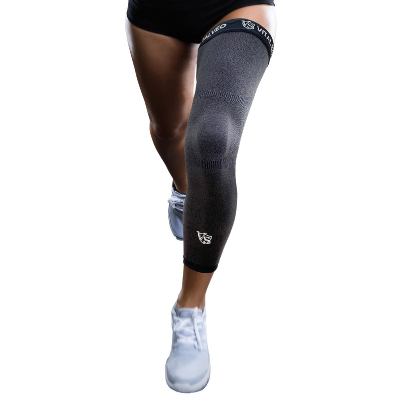 Vital Salveo Germanium & Carbon Recovery Full Leg Sleeve – Compression Leg Sleeve, Long Knee Sleeve for Arthritis, Basketball, Cycling, Football, Dark Grey (1 PC) 2X-Large 2X-Large (Pack of 1)