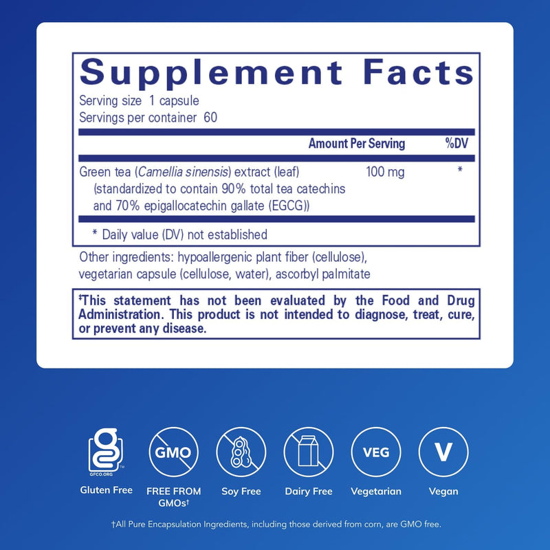 [Australia] - Pure Encapsulations Green Tea Extract (Decaffeinated) | Hypoallergenic Antioxidant Support for All Cells in The Body* | 60 Capsules 60 Count (Pack of 1) 