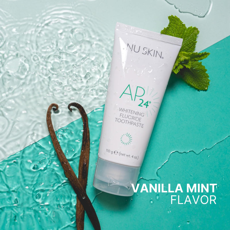 [Australia] - Nu Skin AP 24 Whitening Fluoride Toothpaste | AP 24 Blend | Vanilla Mint Flavor | Brightens Teeth | Removes Surface Stains | Prevents Dental Cavities & Plaque | Enamel-Safe | 4 oz | 1 Pack 4 Ounce (Pack of 1) 