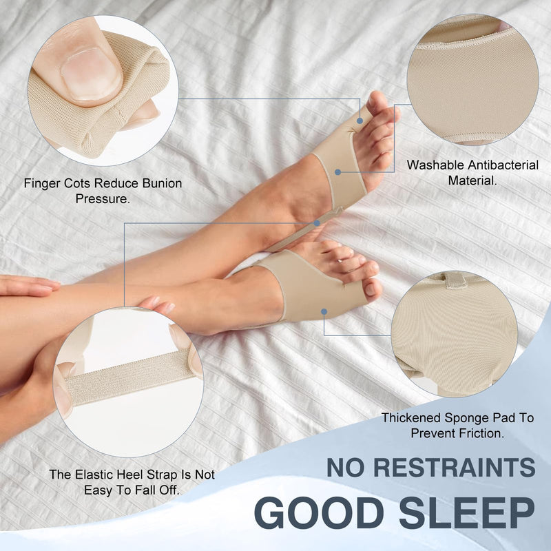 [Australia] - 2PCS Bunion Corrector for Women & Men, Big Toe Straightener with Splint & Pads, Comfortable & Breathable for Day/Night Support, Hallux Valgus Pain Relief Non-Slip Socks Beige 1 