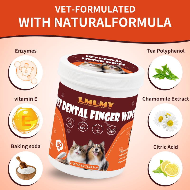 [Australia] - Dog Dental Wipes - Tooth Brushing Kit for Cats & Dogs - Dog Toothbrush Finger Dental Wipes to Remove Plaque & Tartar,Effective Teeth Cleaner (50PCS) 4.2 Ounces 