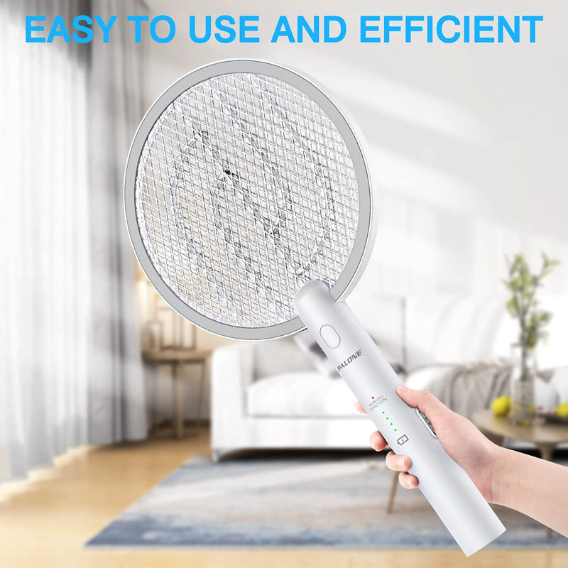 [Australia] - PALONE Electric Fly Swatter 3000V Bug Zapper Racket 2 in 1 Fly Swatter with 1200mAh Battery Rechargeable Mosquito Killer Lamp with 3 Layers Safety Mesh for Indoor and Outdoor 1 Pack White 