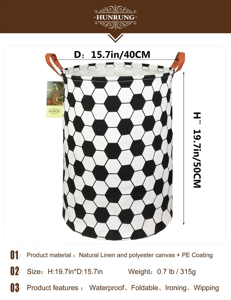 [Australia] - HUNRUNG Laundry Hamper,Large Canvas Fabric Lightweight Storage Basket Toy Organizer Dirty Clothes Collapsible Waterproof for College Dorms, Children Bedroom,Bathroom（Roud-Football） Roud-Football 