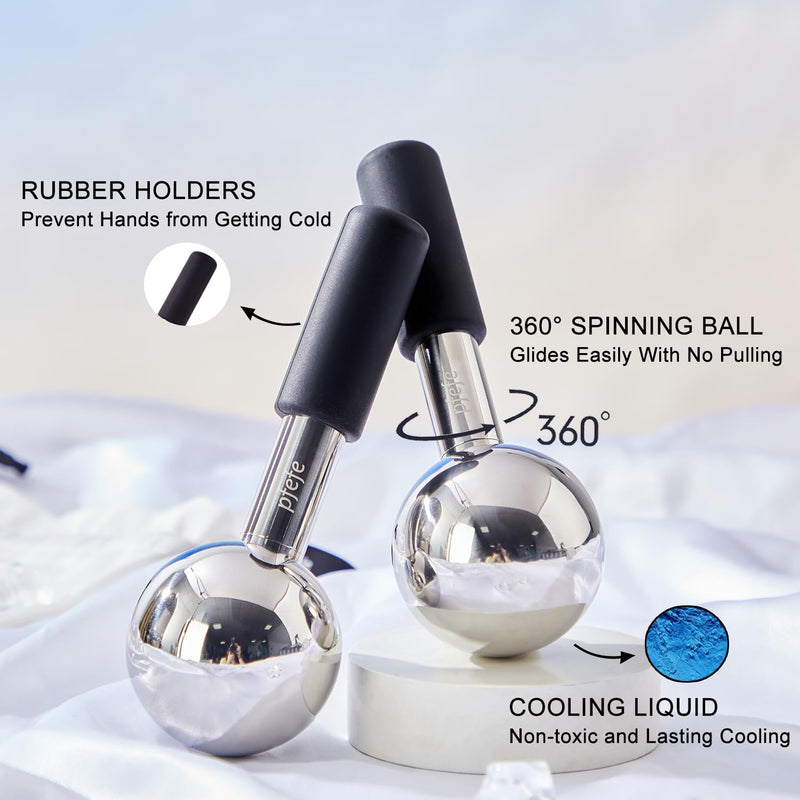 [Australia] - Pfefe 360 Rotating Ice Globes for Face & Eyes, Unbreakable Stainless Steel Cryo Sticks for Beauty Routines, Facials Cold Roller Colling Globes for Puffiness, Wrinkles, Dark Circles, Headaches Black 