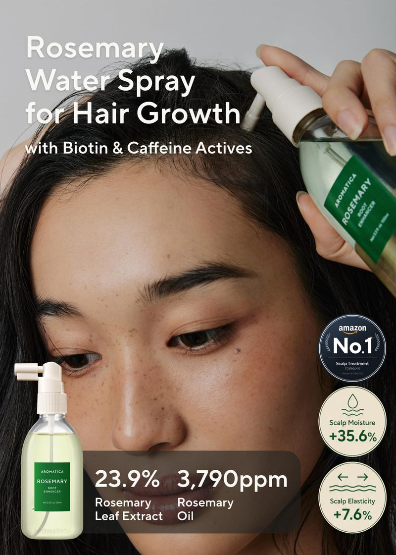 AROMATICA Root Enhancer Rosemary Water for Hair Growth spray | Rosemary hair oil & caffeine & biotin, Korean hair care for hair thinning & loss, free from silicone, paraben and sulfate 01 Rosemary Enhancer