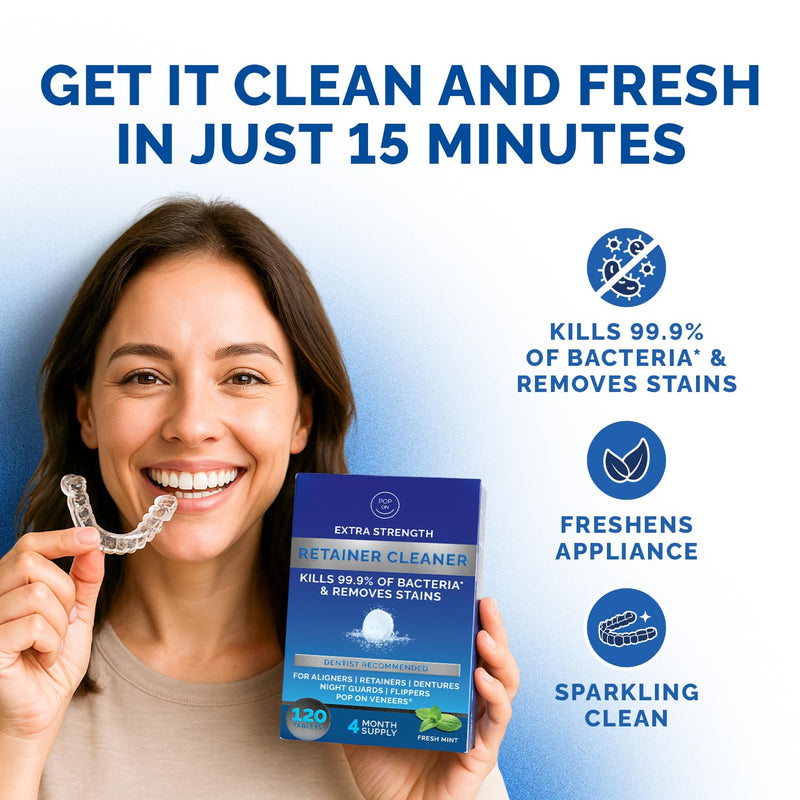 [Australia] - Retainer Cleaner Tablets for Invisalign Approved for Ultrasonic Cleaners -120 Denture Cleaning Tablets for Aligners, Night Guard, Mouth Guard - Denture Cleaner Tablets 4-Month Supply 