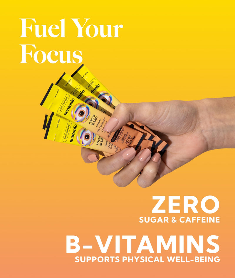 Neutonic Nootropic Focus Blend Powder | Peach Mango 16 Sticks | Caffeine Free, Zero Sugar | Support Energy, Mental Performance, Cognitive Function | Support Focus, Fatigue Reduction, Brain Health Box of 16