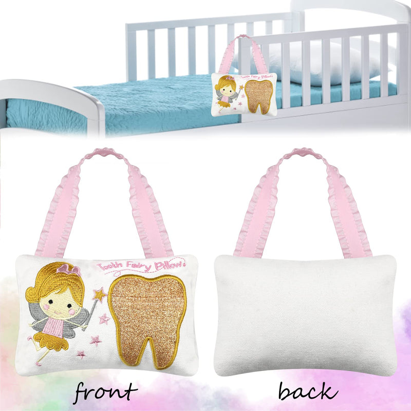 [Australia] - Tooth Fairy Pillow Embroidery Cartoon Fairy Gold Tooth Pocket with Gift Box Tooth Fairy Souvenir Children Gift for Girl Boy (Gold) 
