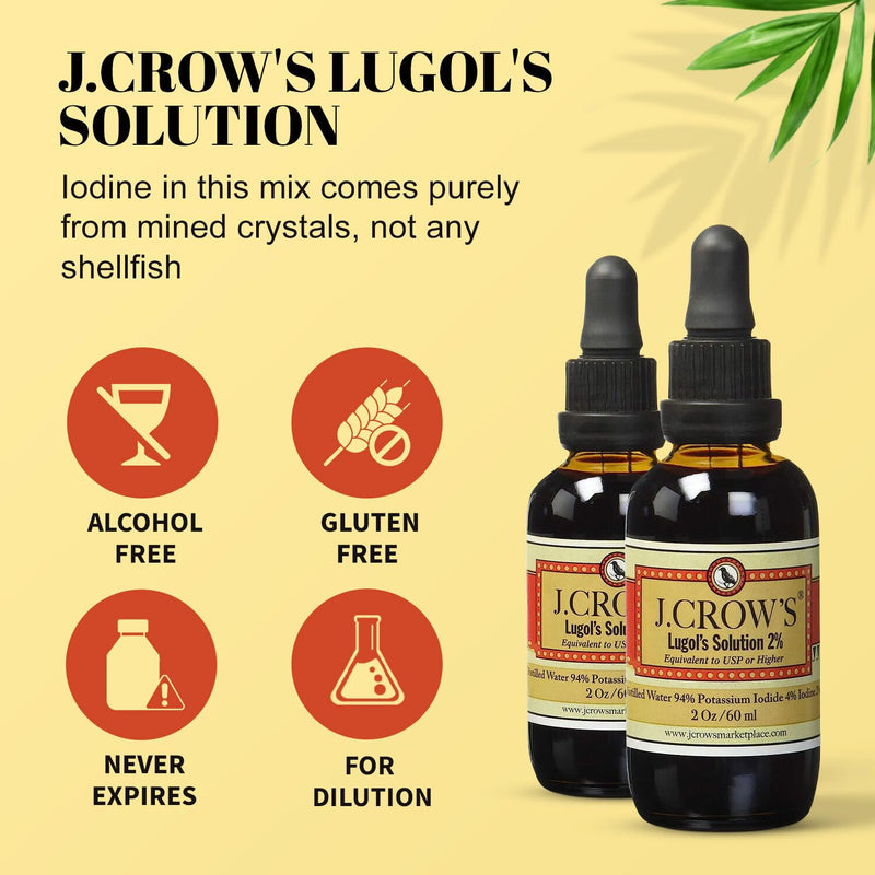 [Australia] - J.CROW'S¬Æ Lugol's Solution of Iodine 2% 2 oz (1 Bottle) ‚Äì Premium Iodine & Potassium Iodide Liquid, Gluten &, Alcohol-Free Natural Brine Extract, No Expiration Unflavored 2 Fl Oz (Pack of 1) 