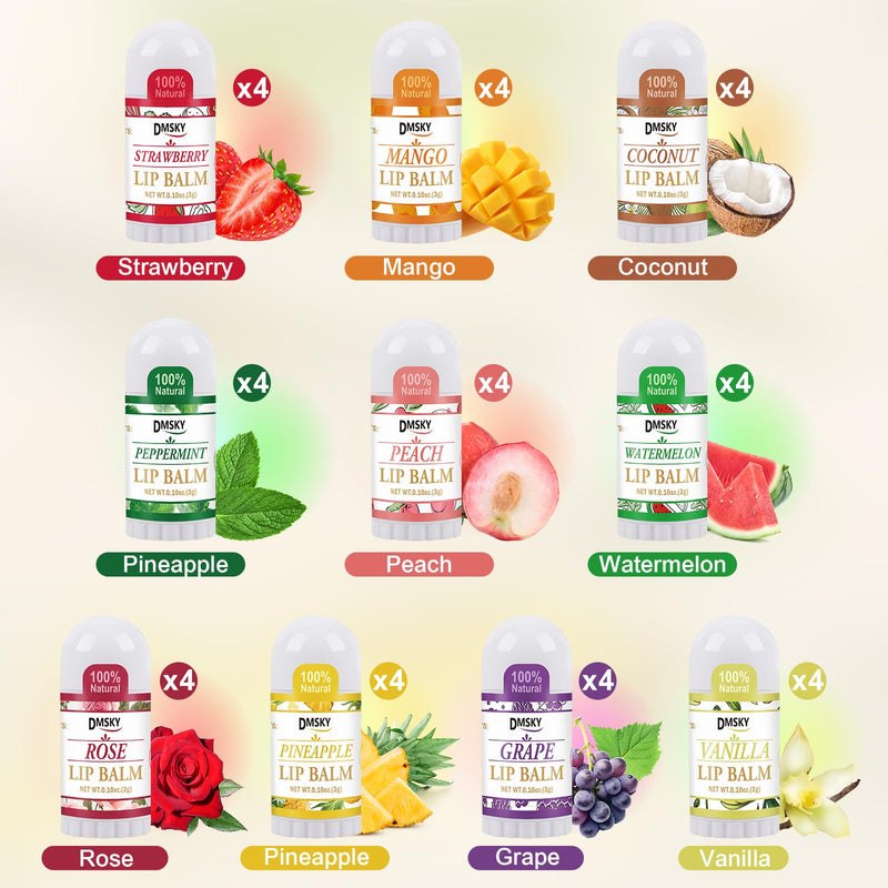 DMSKY 40 Pack Mini Lip Balm, Moisturizing Lip Balm Bulk with Vitamin E and Coconut Oil, Bulk Tiny Lip Balm for Party Favors, Care Packages & Goodie Bags 40 Count