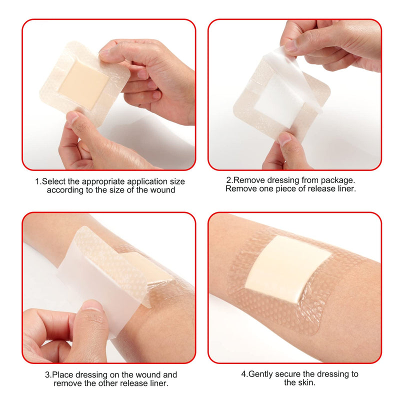 [Australia] - FRESINIDER Silicone Foam Dressing with Adhesive Border ‚Äì Wound Dressing Bandage ‚Äì Silicone Foam Pad ‚Äì Pack of 10 ‚Äì 4 x 4 Inches Large Waterproof Bandages ‚Äì Self Adhesive Wound Care and Dressings 4" x 4" ,10pack 