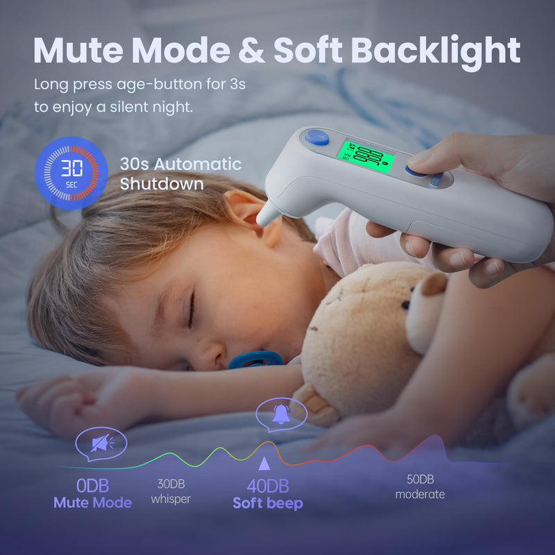 [Australia] - Ear Thermometer, Digital Ear Thermometer for Kids and Adults, High Accuracy Baby Thermometer with 1s Result, 3-Color Coded and 30 Memory Recall, Easy to Use, with 21 Disposable Probe Covers White 