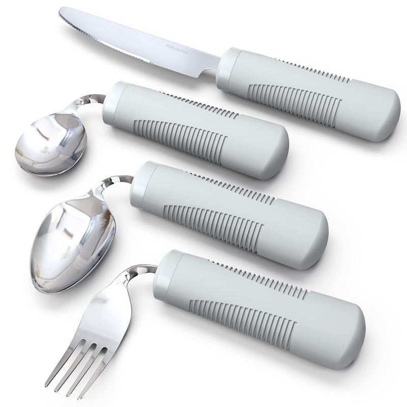 iMedic Weighted Bendable Cutlery for Disabled Hands (The Knife Does Not Bend) - Disabled Cutlery for Adults Suffering from Parkinson's and Tremors - 1 Set Grey