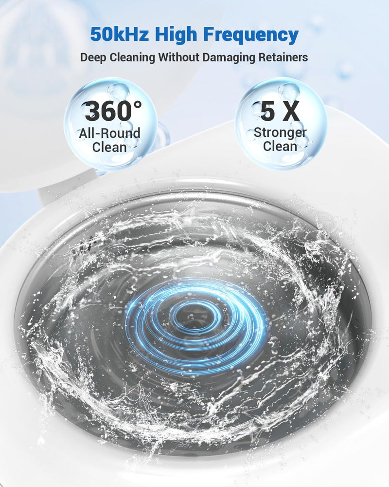 [Australia] - Rechargeable Ultrasonic Retainer Cleaner Machine | 50kHz 1.9 inch Ultra-Thin Portable | Night Guard Aligners Jewelry |6pcs Cleaner Tablets Included | Quick & Deep Clean Modes | Oral Dental Care White 