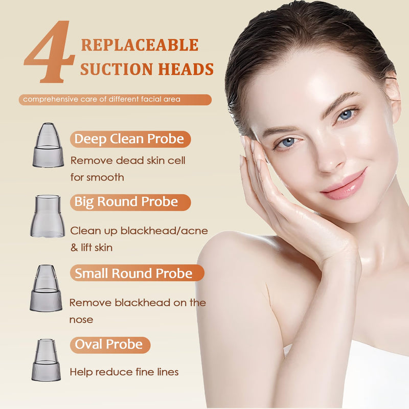 Blackhead Remover Vacuum - Powerful Pore Vacuum for Cleansing, Blackhead Extractor with 3 Adjustable Suction Levels, 4 Blackhead Removal Tools, USB Rechargeable，Suitable for Women and Men