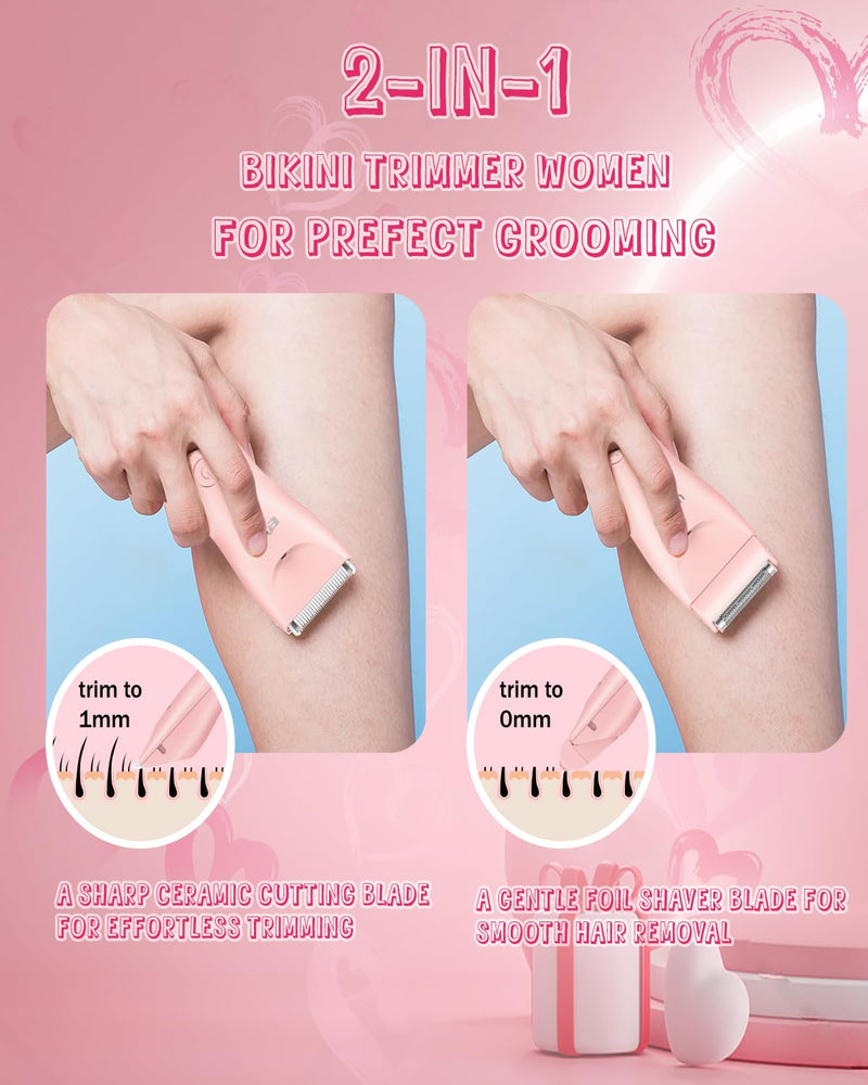 [Australia] - 2in 1 Bikini Trimmer Electric Razors for Women with LED Light，Rechargeable Body Pubic Hair Trimmer Women with LCD Display, Lady Shaver for Leg/Arms/Bikini,Waterproof, Gift for Woman 