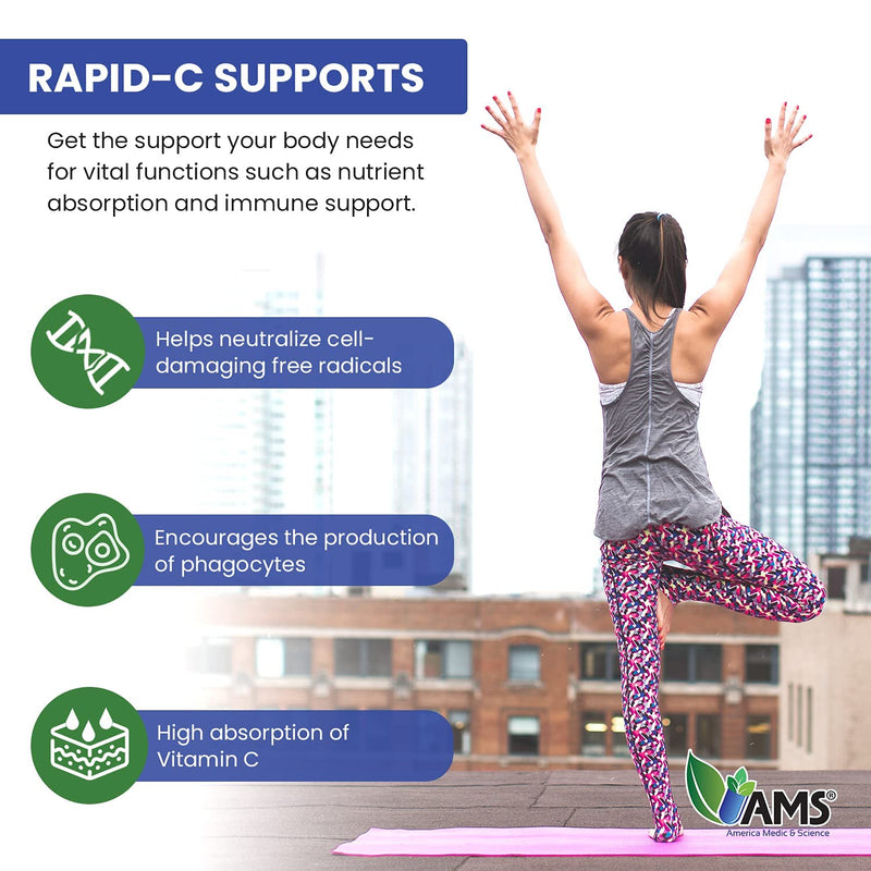 America Medic & Science Rapid-C 500mg Vitamin C Supplement 500 Tablets (5 Pack of 100 Tablets) Daily Immune System Support, Antioxidant | Vegan, Non-GMO Coated Ascorbic Acid for Adult Men & Women 100 Count (Pack of 5)