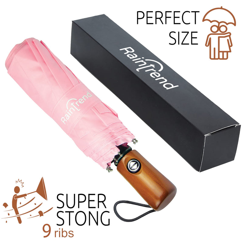 NEW 2 PCS Windproof Strong Umbrellas for Rain Compact Black Umbrella and Pink Premium Umbrella for Women and Men Automatic Open Close Umbrella Folding Sun Umbrella UV Protection - Bundle