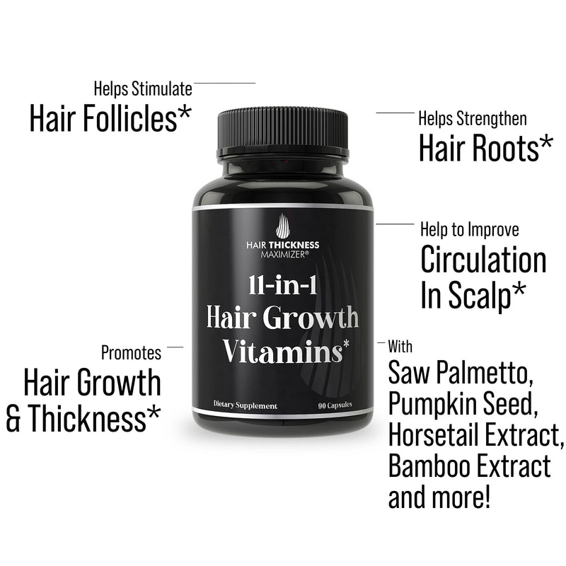 11-in-1 Hair Growth Supplements. Vitamins for Thicker Hair for Women & Men | Advanced Vitamin Complex, 5000mcg Biotin, Pumpkin Seed, Zinc. For Thinning & Brittle Hair. Supports Healthier-Looking Scalp