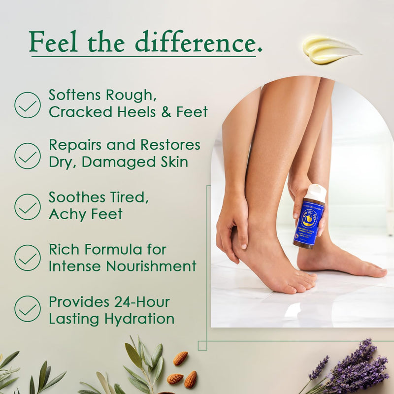 Dry Cracked Heel Repair Balm, Organic Foot Cream for Dry Feet & Callus | Deeply Moisturizes & Softens Dry Cracked Feet & Heels, Rough Dead Skin with Almond, Jojoba, Olive & Lavender Oils, Vitamin E