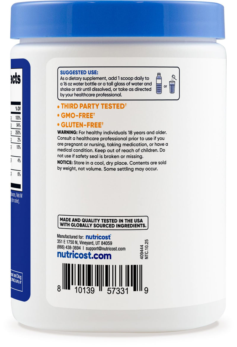 Nutricost Electrolyte Complex Powder, 60 Servings, Blue Raspberry | Hydration Supplement Drink Mix, With Vitamins and Minerals 8.4 Ounce (Pack of 1)