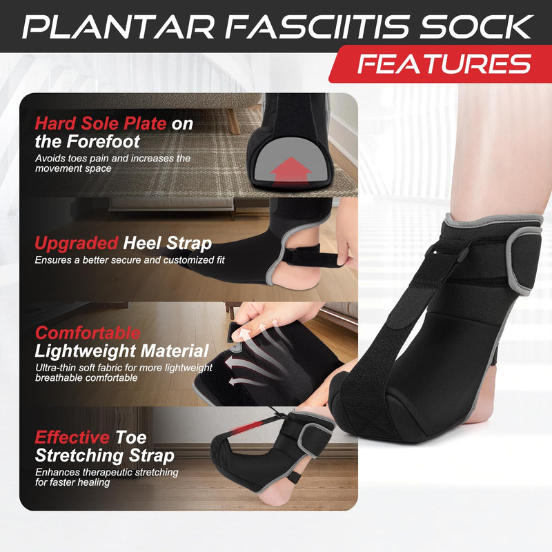 Plantar Fasciitis Night Splint Sock Soft Plantar Fasciitis Brace for Sleeping Achilles Tendonitis Foot Drop Heel Pain - Plantar Fasciitis Relief Night Splint for Women Men Black Medium
