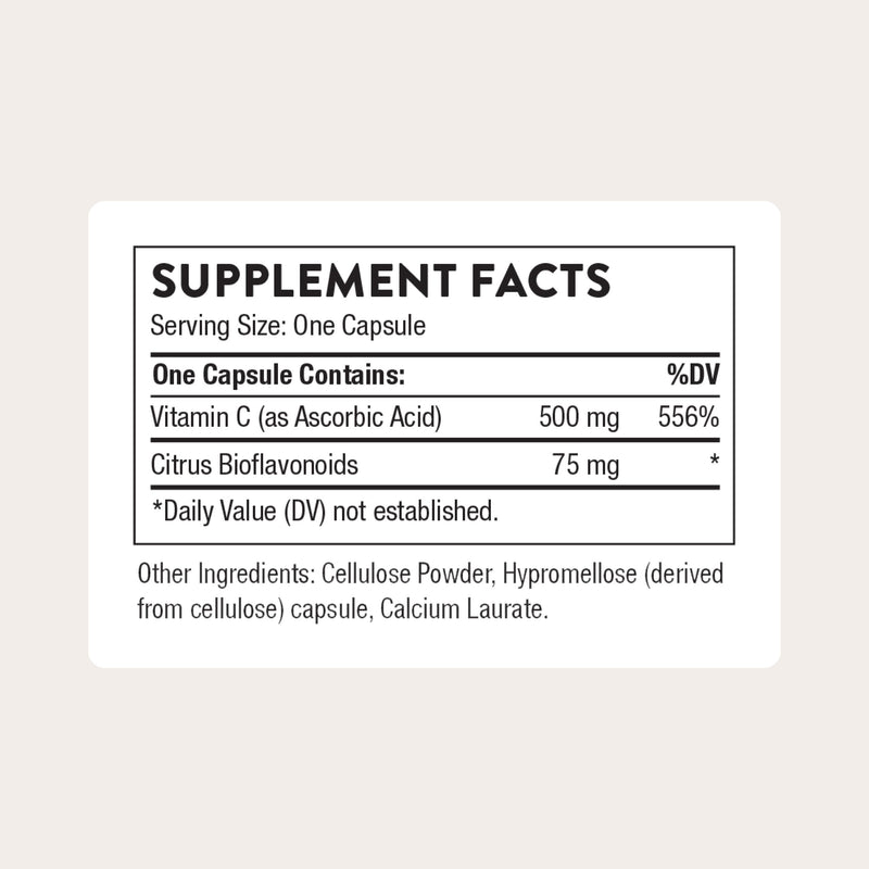 THORNE Vitamin C 500 mg, Citrus Bioflavonoids from Oranges, 90 Capsules