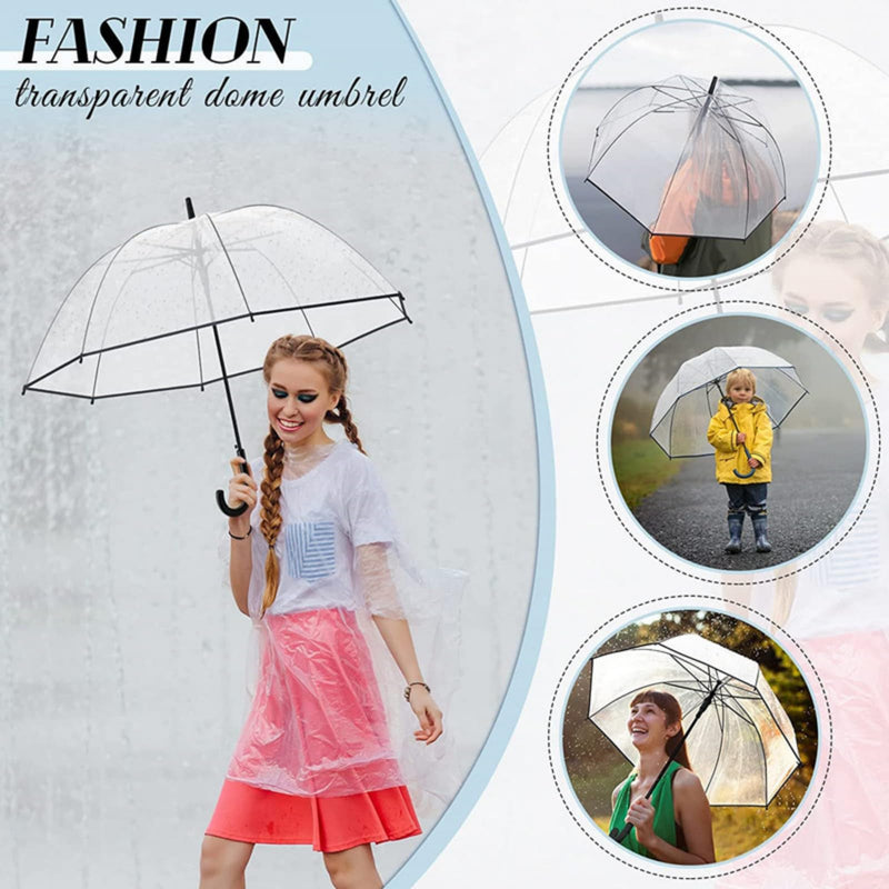 Clear Windproof Bubble Stick Umbrella, Auto Open Rainproof Transparent Umbrella for Adult Boys and Girls, Lightweight Wind and Rain Protection, Dome Canopy (black edge, 2pcs)