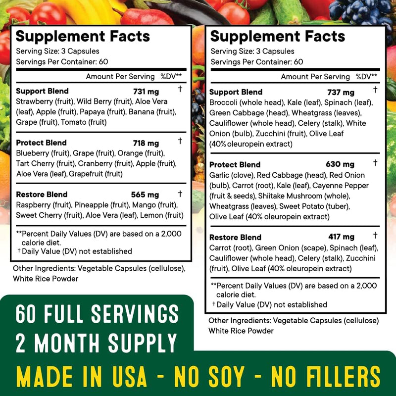 [Australia] - Superfood Fruit and Veggie Supplement - 360 Whole Super Fruit and Vegetable Supplements & Vitamin, Natural Energy levels, with Olive Leaf Soy Free- 180 Count (Pack of 2) 360 Count (Pack of 1) 