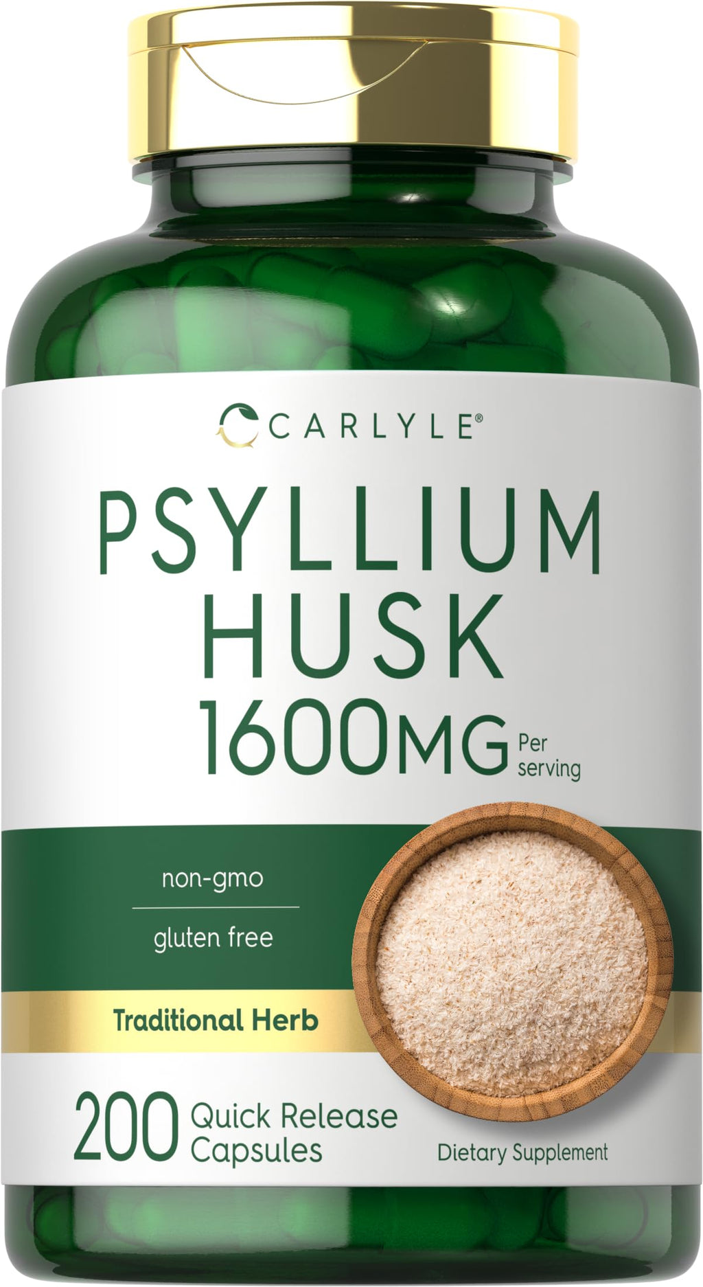 Carlyle Psyllium Husk Capsules 1600mg | 200 Count | High Potency Fiber Supplement | Non-GMO, Gluten Free