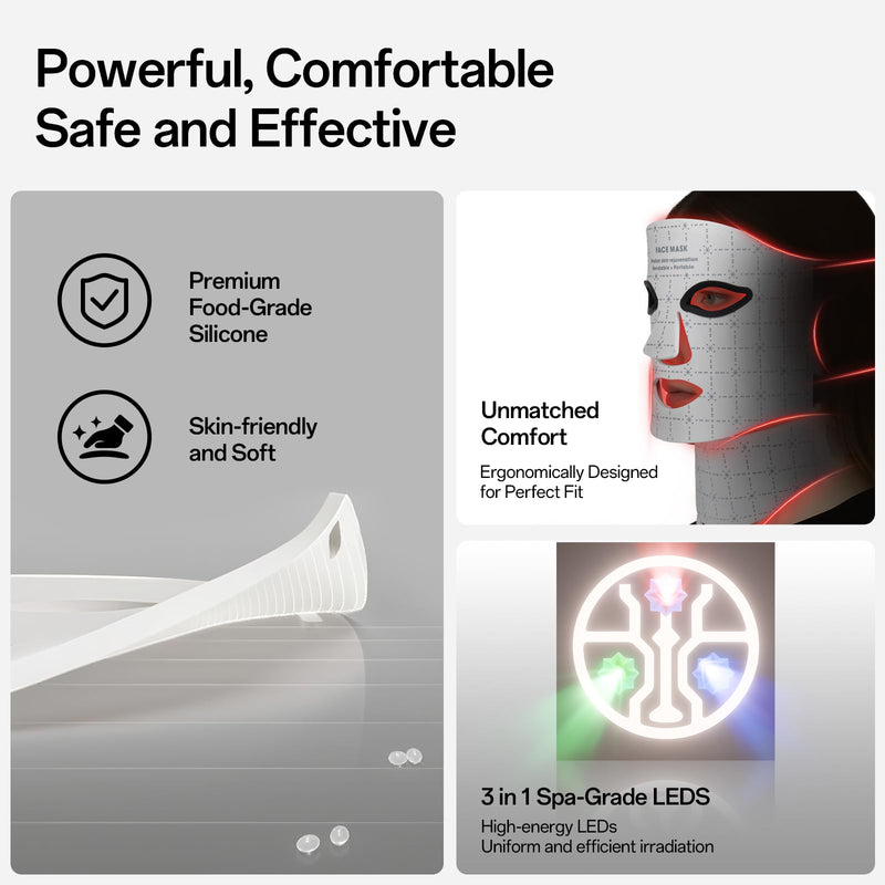 [Australia] - Red Light Mask for Face and Neck - Facial Skin Care Device, Portable, Lightweight, Rechargeable and Ergonomic Design for Home (White) White 