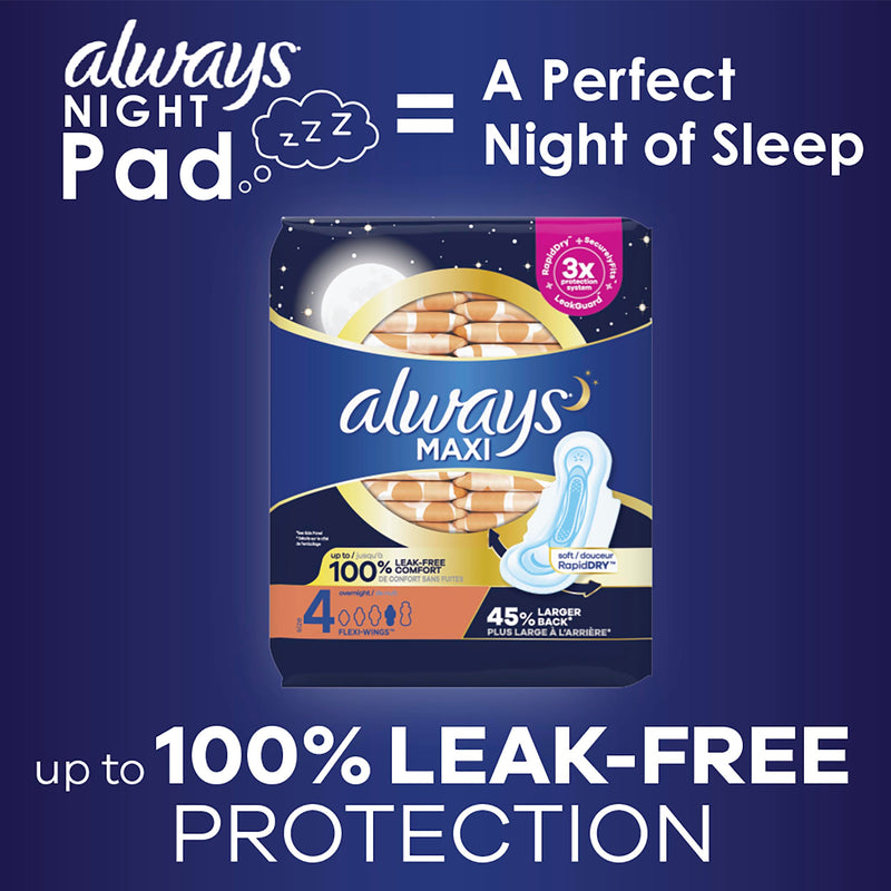 [Australia] - Always Maxi Pads Size 4 Overnight Absorbency Unscented with Wings, 33 Count Overnight (Size 4) 