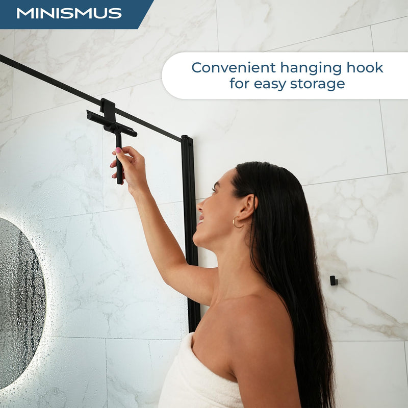 [Australia] - Minismus Shower Squeegee with Hook - Silicone Window Wiper - Shower Squeegee for Glass Doors - Glass Squeegee Bathroom Shower - Window Squeege (8.25 Inches, Black) 8.25 Inches Black Hook 