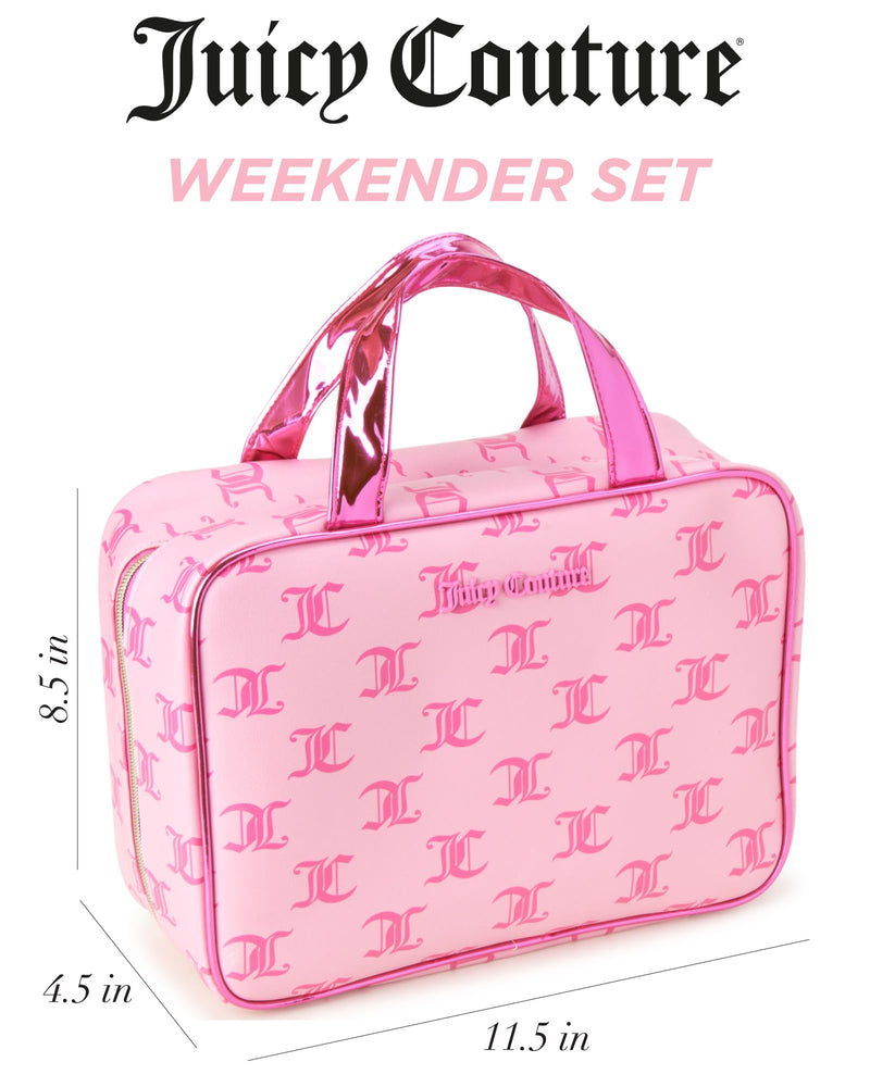 Juicy Couture Pink Makeup Bag Cosmetics Organizer Travel Essentials Weekender Logo Shiny Trim