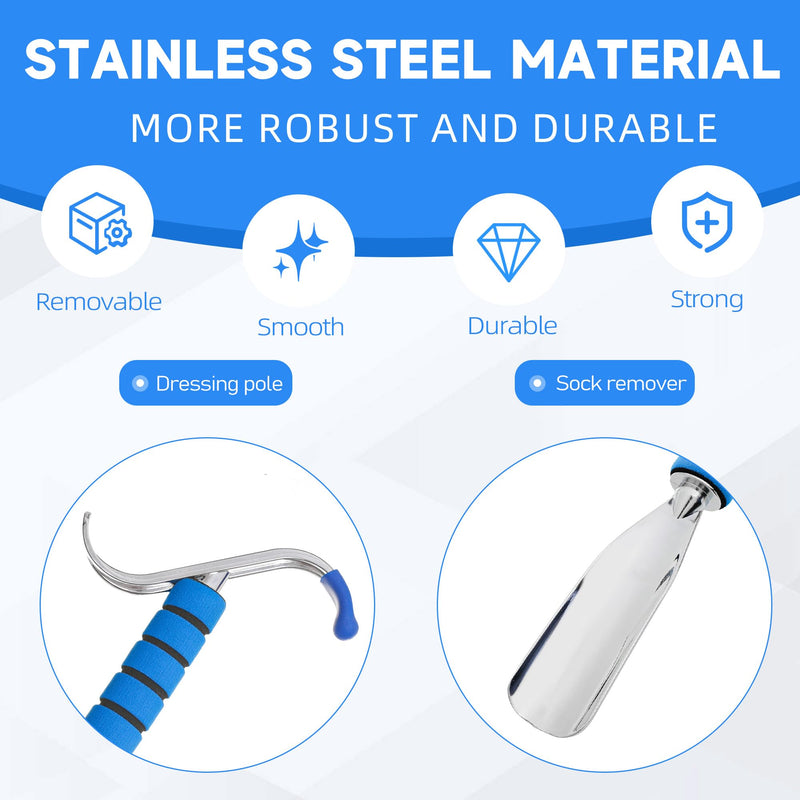 [Australia] - Fanwer Metal Long Shoe Horn with Dressing Stick - Shoe Horn Long Handle for Seniors, Disabled, Elderly | Adjustable Dressing Aid for Post-Surgery, Limited Mobility | Sock Remover & Shoe Helper Tool 