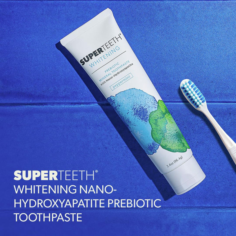 [Australia] - SuperTeeth Whitening Nano Hydroxyapatite (nHAp) Toothpaste for Adults & Kids | Sodium Bicarbonate | Fluoride-Free | Remineralizing | Xylitol | CoQ10 | Prebiotic | Mint | SLS-Free | Made in USA 