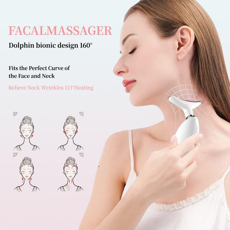 [Australia] - Red-Light-Therapy-for-Face and Neck, Face 𝖲 culpting Wand with 7 Color, Anti 𝖶rinkles Facial Massager for Face and Neck Tool for Skin Care (White) 