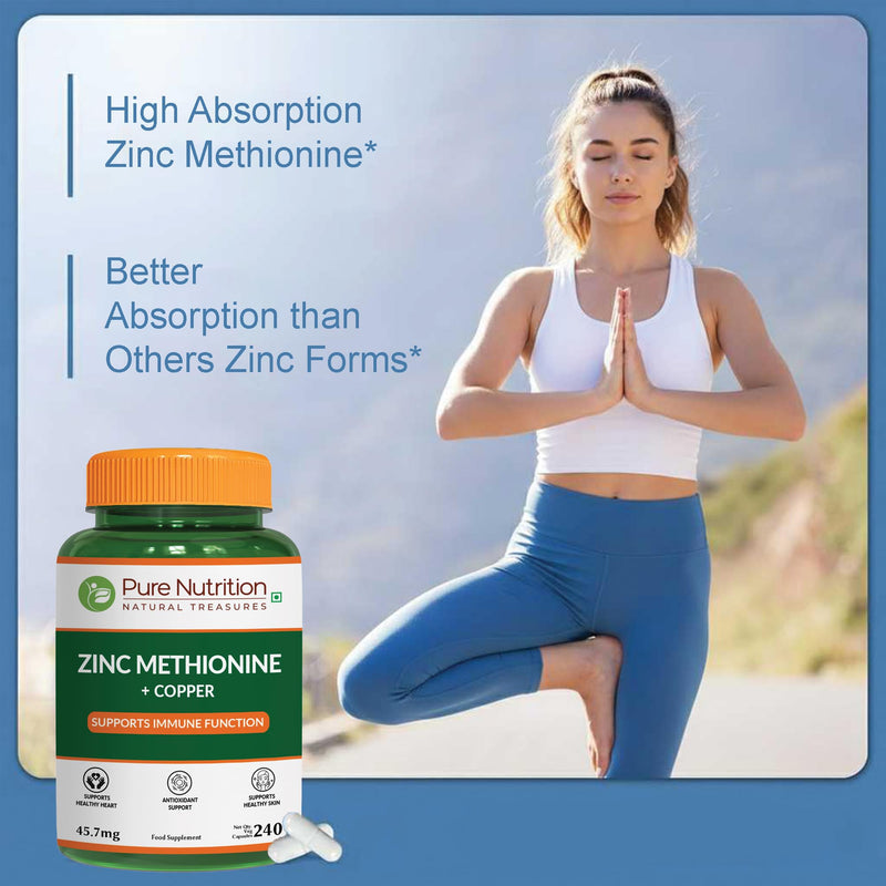 Pure Nutrition Zinc Methionine | 240 Veg Caps | Supports Immunity