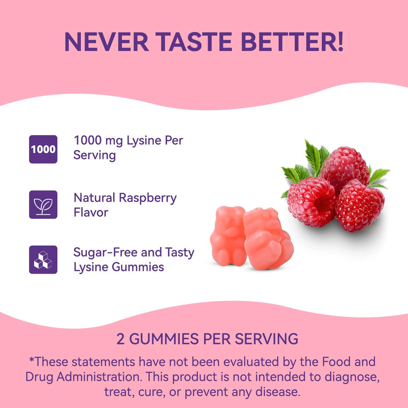 [Australia] - L-Lysine 1000mg Gummies, Chewable Lysine Supplement for Adults, Lysine Gummies for Lip Health, Immune Support- Vegan, Gluten-Free, Sugar-Free, 60 Counts 60 Count (Pack of 1) 