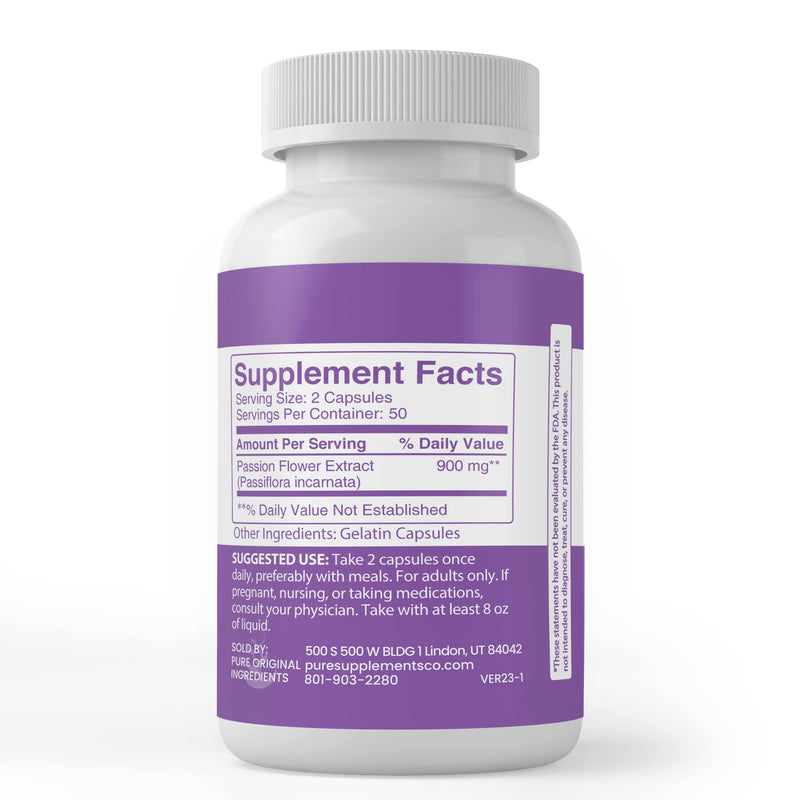 [Australia] - PURE ORIGINAL INGREDIENTS Passion Flower Extract, (100 Capsules) Always Pure, No Additives or Fillers, Lab Verified 100 Count (Pack of 1) 