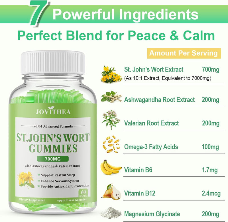 [Australia] - St John's Wort Gummies 500mg, Sugar Free Gummies for Adults Kids, Best Herbs Gummies for Brain and Stress Relief, Non-GMO, Gulten Free, Vegan, Pectin, 60 60 Count (Pack of 1) 
