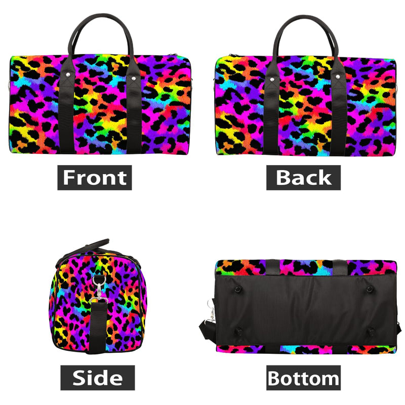 Travel Duffel Bag for Women Men Rainbow Cheetah Leopard Print Sport Gym Tote Bag Lightweight Waterproof Foldable Weekender Overnight for Hospital Training Swim Yoga Handbag A01:Leopard Cheetah Colorful