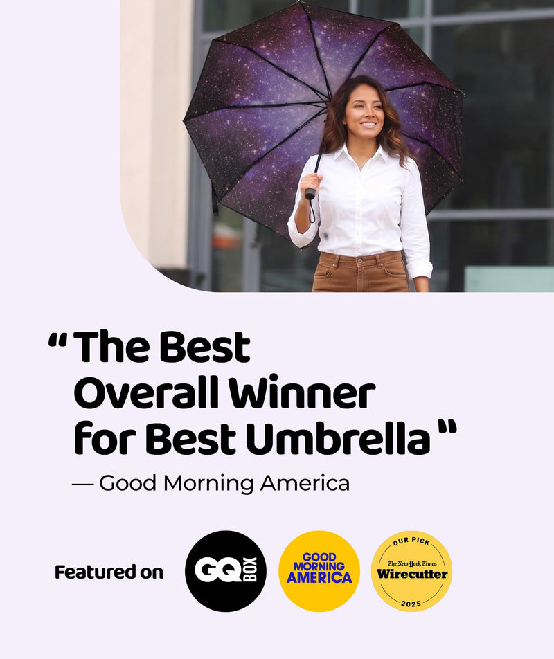 Windproof Travel Umbrella - Compact & Withstands Winds up to 100MPH, Strongest Premium Auto Folding Umbrella for Rain and Sun - Durable, Light & Portable for Women & Men, Fits Backpack & Cars Starry Night Standard