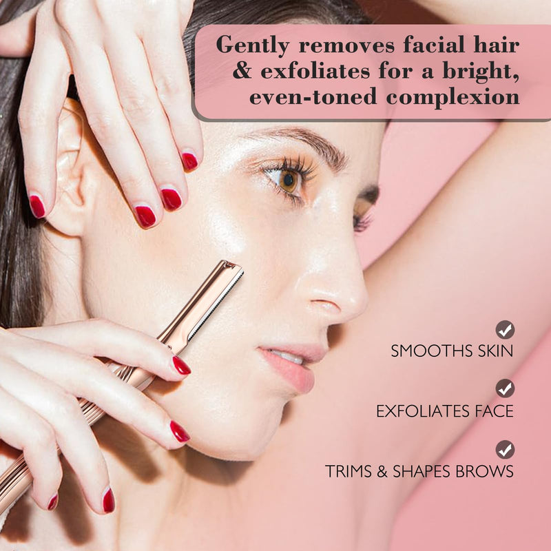 [Australia] - Eyebrow Razor, Face Razors for Women and Men, Reusable Metal Handle with 6 Refill Blades, Eyebrow Trimmer with Precision Cover, Dermaplane Razor, Skin Care Tool - Rose Gold 