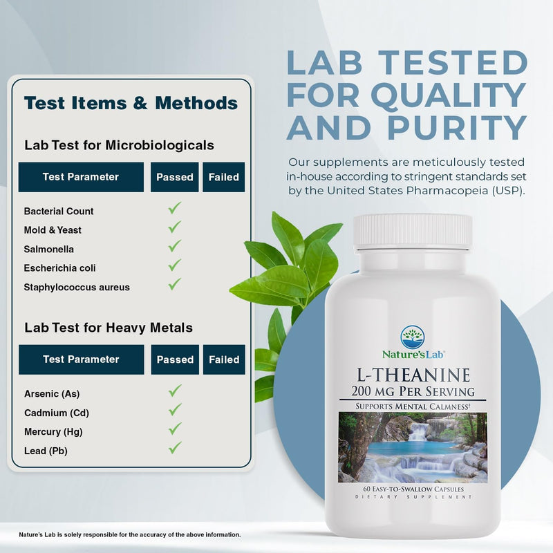 Nature's Lab L-Theanine, 200 mg - Supports Calm and Relaxation* - 60 Capsules