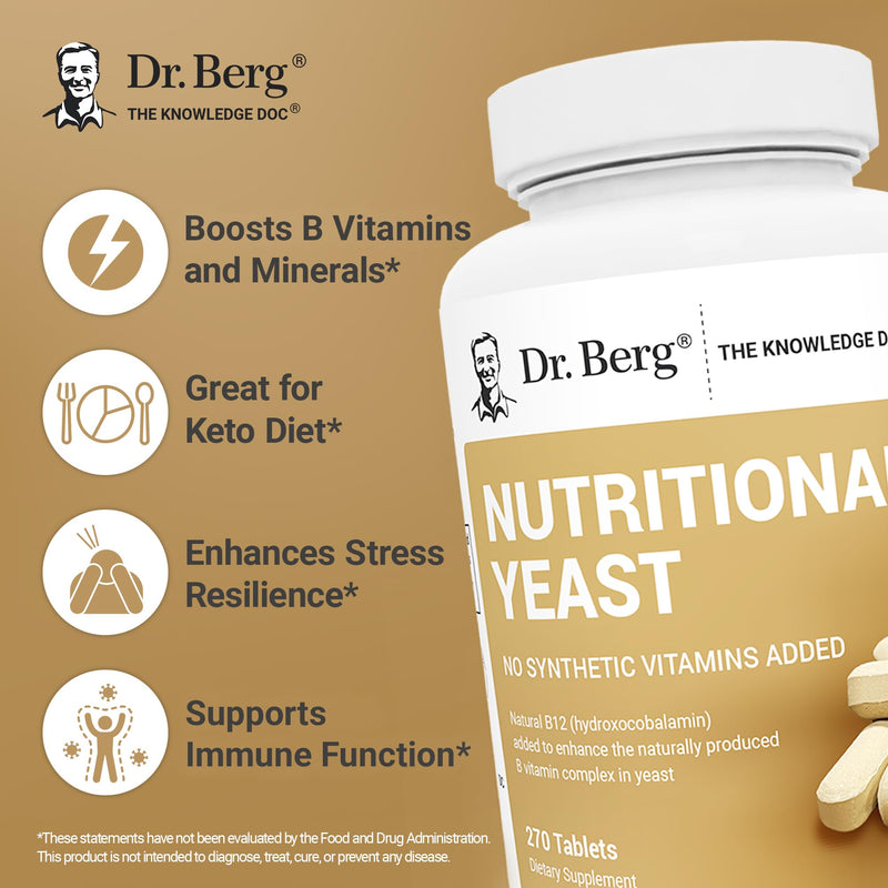 Dr. Berg Nutritionals Yeast Tablets – Natural B12 Added - All 8 B Vitamin Complex – Organic Vanilla Flavor - 270 Vegan Tablets Dietary Supplements 270 Count (Pack of 1)