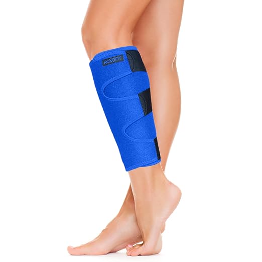 ROXOFIT Calf Brace for Torn Calf Muscle and Shin Splint Pain Relief - Adjustable Neoprene Compression Support Wrap for Lower Leg Tibia Injury, Strain, Tear - Runners Sleeve for Men and Women